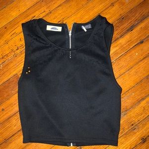 cut out/zip up black tank